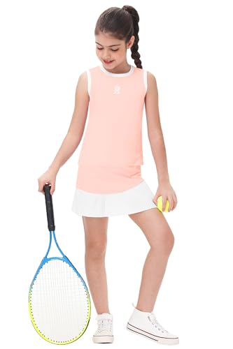 Remimi Girls Sport Tank Dress with Shorts Kids Sleeveless Golf Outfit Casual Exercise Activewear 6-7 Years Pink 5