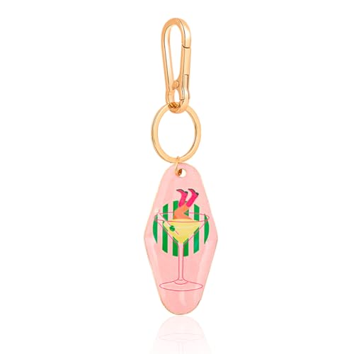 Vintage Martini Cocktail Keychain - Motel Retro Metal Bag Charm - 5.7 Inch Long Barware Gift