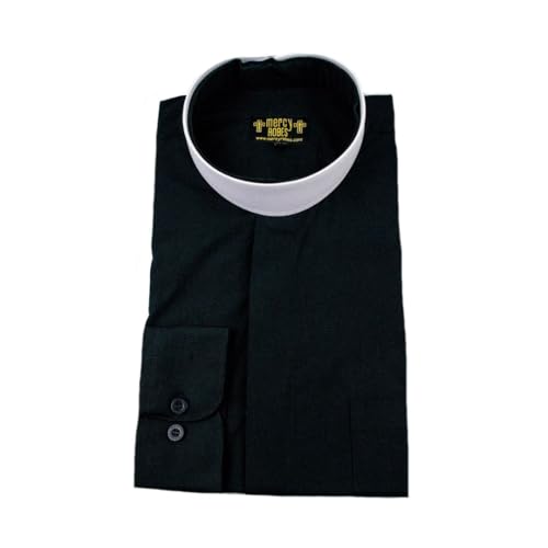 MercyRobes Mens Long Sleeve Roman Collar Clerical Shirt with Soft Collar (Black) (US Neck Sleeve 20 34 35 Black)