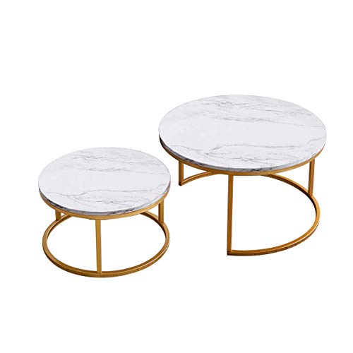 Lot de 2 tables basses pour salon - Table basse - Table de salon ronde - Table basse - 80 x 80 x 45 cm (grand) et 60 x 60 x 33 cm (petite)