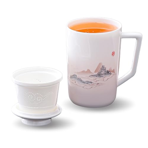 Xícara de chá de cerâmica com infusor e tampa, caneca de 440 ml p...