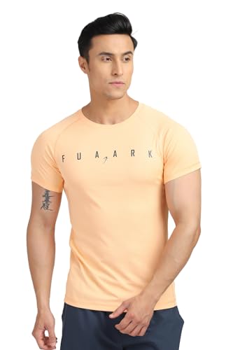 Image of FUAARK Men's Round Neck Slim fit Gym & Active wear Sports T-Shirt for Workout & Casual Wear Peach