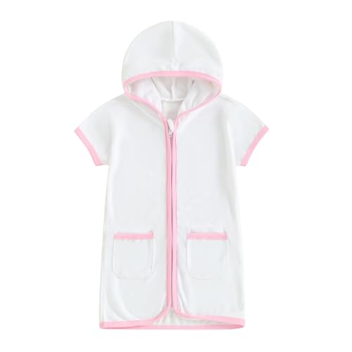 Image of Girls Boys Terry Cloth Swim Cover Up Zip Up Hooded Bathing Suit Coverup Wraps Kids Pool Beach Robe Cover-Up Kimono