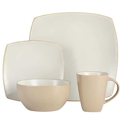 Gibson Soho Lounge Square Reactive Glaze Stoneware Dinnerware Set, Service For 4 (16Pc), Tan #TOP1