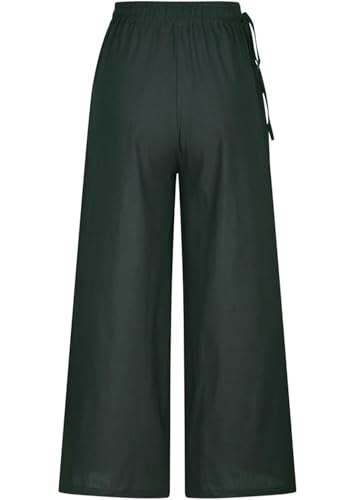Image of KOTTY Women's Crumble Fabric High Waist Solid Color Drawstring Wide Leg Trousers Loose with Pockets