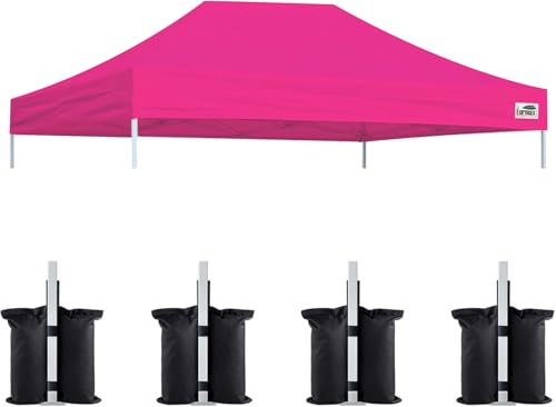 Image of Eurmax USA 10x15 Pop Up Canopy Replacement Top,Universal Instant Canopy Cover ONLY,Heavy Duty UPF 50+ UV Protection,Water & Wind Resistant Tarp,30+ Colors Available,Bonus 4 Sand Bags (Pink)