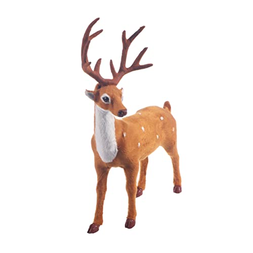 TOPBATHY 30cm Christmas Reindeer Figurine Plush Simulation Deer Desktop Ornaments for Xmas Holiday Kitchen Living Room Table Decoration