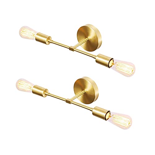 BOKT Mid Century Modern Wall Sconces 2-Lights Antique Brushed Brass Wall Light Fixtures Minimalist Wall Light Fixture for Bedroom Living Room Hallway Aisle (2 Pack)