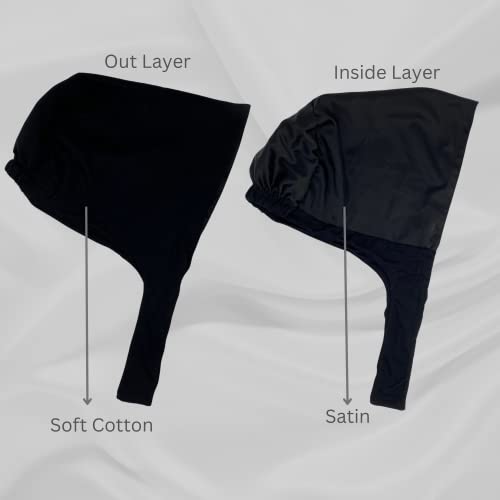 Women’s Cotton Bonnet with Silky Satin Lining for Hair Protection | Elegant Hijab Undercap, Sleep Cap, Breathable Underscarf with Tie-Back for Fashionable Modest Wearers (Nude)3