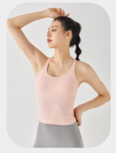 Image of sphinx cat Womens Ribbed Workout Crop Tops with Built in Bra Yoga Racerback Tank Top Slim Fit