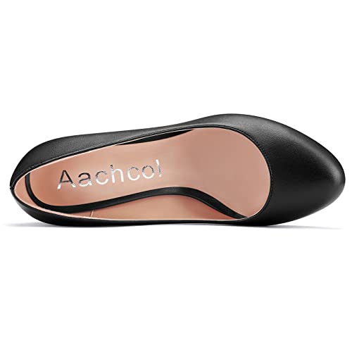 Aachcol Women Pumps Round Toe Slip-on Chunky Block Mid High Heel Dress Shoes Pumps Matte Office 3 Inch4