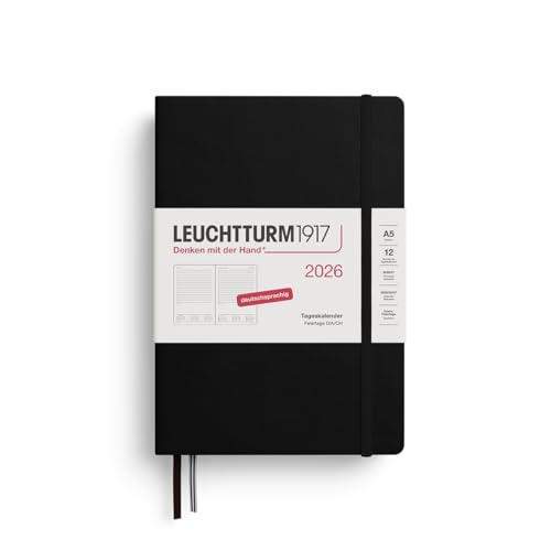 LEUCHTTURM1917 372591 Tageskalender Medium (A5) 2026 12 Monate Schwarz Deutsch
