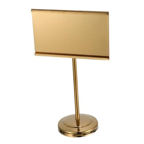 BRIGHTFUFU 1pc Business Card Holder Picture Holder Stand Menu Display Stands Restaurant Table Sign Holder Menu Holder Name Place Card Holder Table Number Holders Stainless Steel Golden
