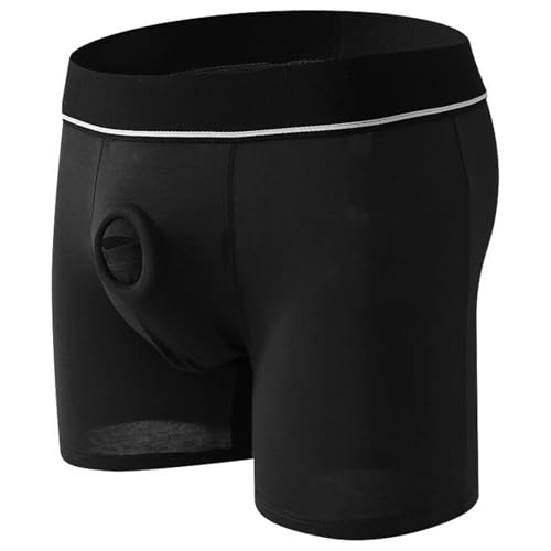 Faringoto Herren-Dessous, sexy Boxershorts, Unterwäsche, hohles Loch, Unterhose, Höschen, Baumwoll-Shorts, Schwarz, Large