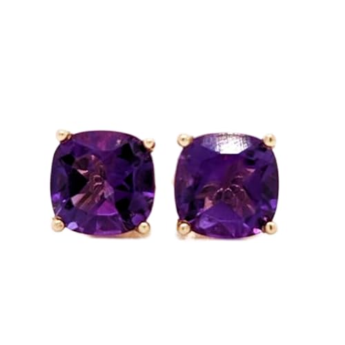 Puces d'oreilles améthyste en argent 925 doré de qualité gemme carrée