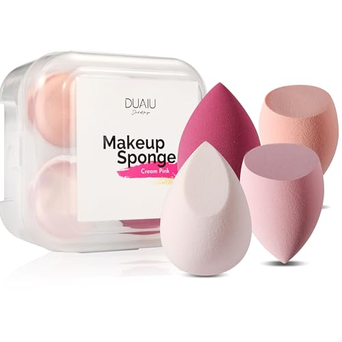 DUAIU Lot de 4 éponges de maquillage sans latex pour fond de teint liquide ou poudre, crème solaire et crème pour le visage avec étui 4 couleurs