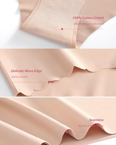 Image of Sth Big High Waisted Seamless Underwear for Women No Show Panties Cheeky Scalloped Edge Bikini Breathable Briefs 6 Pack