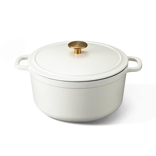 Comparison: Best Oven For Bread Baking 7 CAROTE Cast Iron Dutch Oven Pot with Lid, Enameled Dutch Oven for Sourdough Bread Baking, Dual Handles, Heavy-Duty Cast Iron Pot, 5QT, White