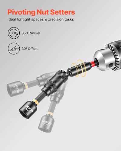 Image of VEVOR Master Magnetic Impact Nut Driver Set 55PCS, Metric & SAE Sizes, with Socket Adapters, Bit Holder, Wing Nut Driver, Pivoting Nutsetter, Quick Release Extension, Power Bits, Storage Box