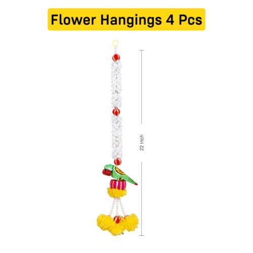Image of Party Propz Parrot Hanging Decoration Items- 4 Pcs,Toran for Main Door, Janmashtami Decorations Items, Wall Decor Items for Varalakshmi Pooja, Artificial Flower, Ganpati Decoration Setup for Home.