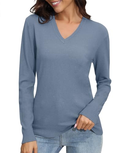 Image of EXCHIC Women's Long Sleeve V-Neck Casual Sweaters Fall Classic Soft Knit Top 2026 Fit Basic Pullover Tops