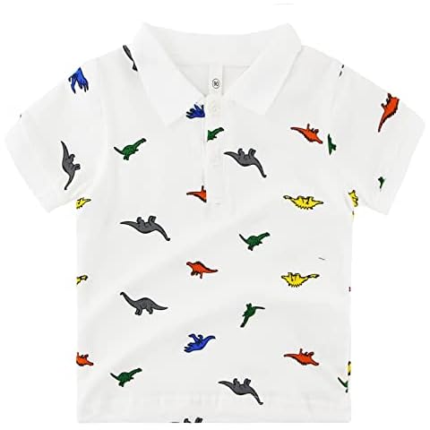 Little Boys Short Sleeve Polo Shirt Cute Summer Tee Uniform Tops, Dinosaurs White, 2 Years Cover