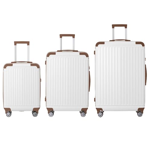 3-Piece Hardside Luggage Set, ABS Material, 20/24/28 Inch, Telescoping Handle, TSA Lock, Spinner Wheels (Brown)