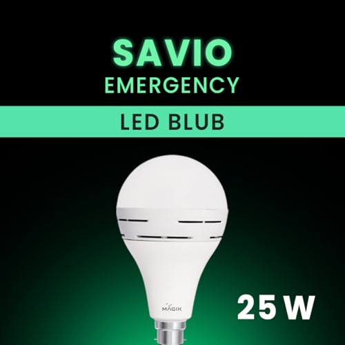 Image of MAGIK Savio 25W LED Rechargeable Emergency Bulb | 6500K Cool White | 4-Hour Backup | B22 Base | Energy Efficient Light for Power Cuts | Pack of 1