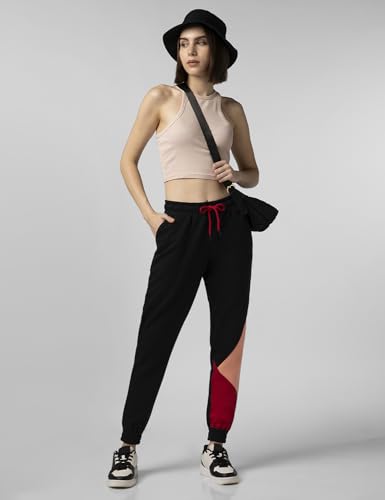 Image of FYLTR Women's Winter Assymetric Colourblock Joggers with Elasticated Waistband & Contrast Drawcord | Trackpants for Women | Winter Joggers for Women