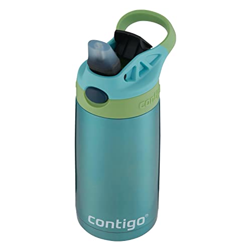 Image of Contigo Kids Stainless Steel Water Bottle with Redesigned AUTOSPOUT Straw, 13oz, Green and Blue, Easy Clean, BPA Free