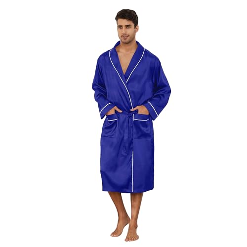Image of Vulcanodon Men's Satin Robe Lightweight,Men's Luxurious Silk Kimono Bathrobe