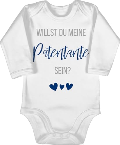 Baby Body langarm Mädchen Junge - Willst du meine Patentante sein? Marine - 3/6 Monate - Weiß - babybody mit spruch patentanten godi babybodys paten patin taufpaten fragen baby-kleidung goti