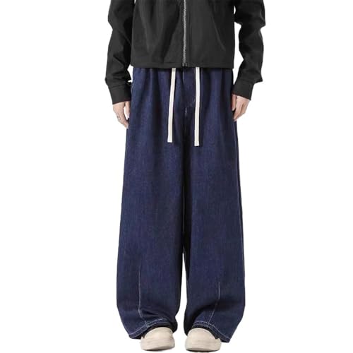 Men's Jeans Spring Summer Japanese Workwear Elastic Waist Denim Wide Leg Long Pants for Men