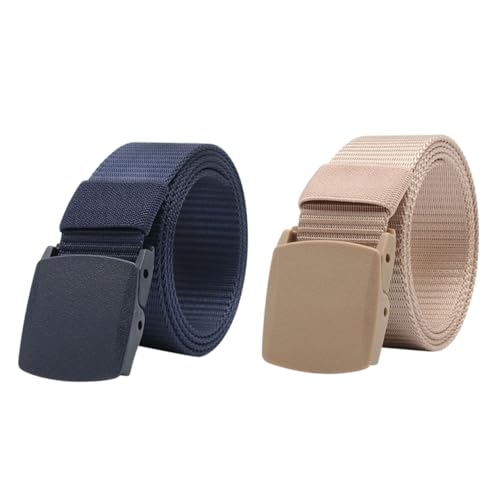 2pcs Canvas Waist Belt for Men Casual Belt Plastic Buckle Adjustable Breathable Nylon Material