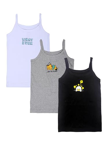 Image of KiddoPanti Girls 100% Cotton Printed Camisoles Tank Top Slips Pack of 3