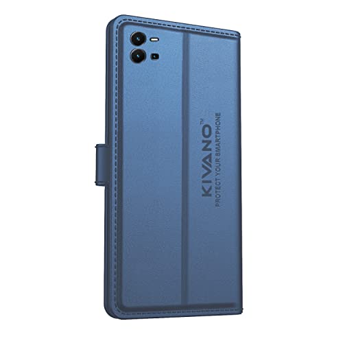 Image of KIVANO Vivo Y35 Professional Series Wallet Case | Luxurious Design | Premium | PU Leather Flip Case Back Cover - Dark Blue