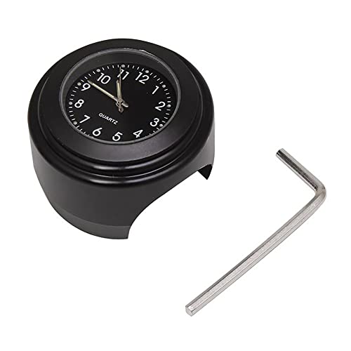 TOTMOX Montre de guidon de moto, horloge lumineuse à quartz étanche pour guidon de 22-25 mm, montre de vélo en alliage d'aluminium avec tampon en caoutchouc antidérapant et clé noire 1,77