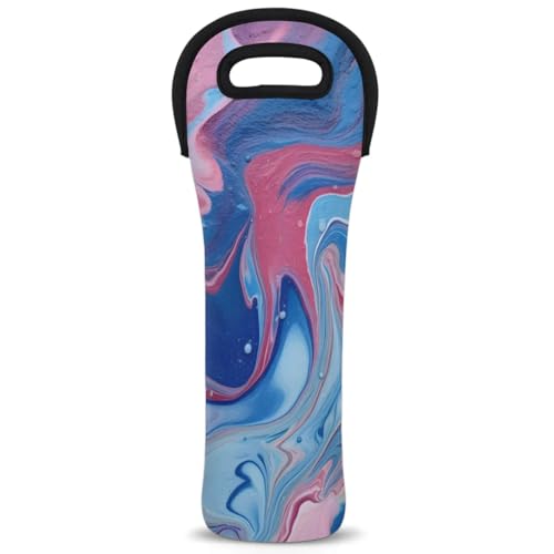 Neoprene Wine Tote Carrier Bag for Wine,Water, Champagne, Beer, Baby Bottles 15.6 x 5.1 Inches, Protective Wine Bag,Colorful Marble Ink