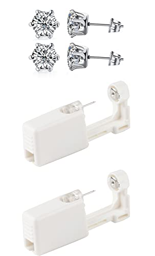 Silver Angel Ear Piercing Gun Disposable Self Mixed Colors Ear Piercing Gun Kit Safety Ear Piercing Gun Kit Tool For Women Men (253 5mm white crown)