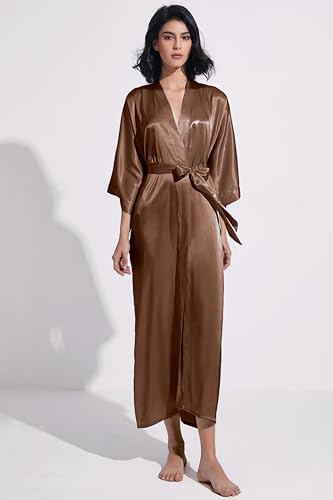 Image of PRODESIGN Satin Kimono Robe Women Long Silky Kimono Bathrobe Sleepwear Wedding Bridesmaid Robe