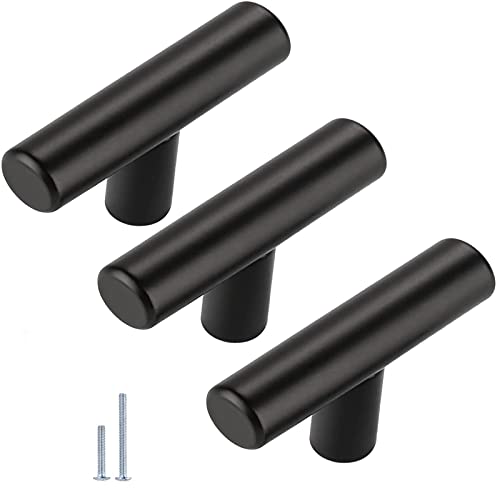 Luluxing 10Pcs Black T-Handle Single Hole Cabinet Wardrobe Handles Drawer Dresser Knobs Single Hole Stainless Steel Cabinet Door Handle cover