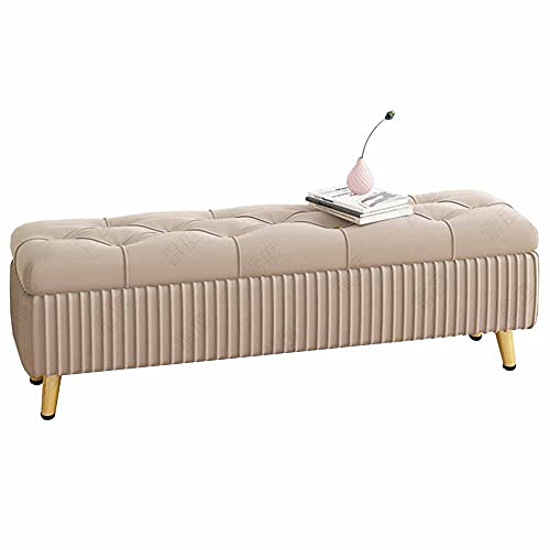Pouf Ottoman rectangulaire capitonné beige coffre de rangement salon - 2