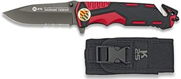 K25-19653GR1009 Navaja roja/Negra K25 Seguridad.H:9.4 Herramienta para Caza, Pesca, Camping, Outdoor, Supervivencia y Bushcraft + Portabotellas de regalo
