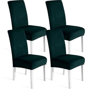 Ystyle Stuhlhussen Samt 4er Set, Universale Stuhlüberzug Stretch, Weich Hussen Für Stühle, Waschbar Dekoration Stuhlbezug, Stuhlhussen Kratzfest Hochlehner Für Haus Hotel Bankett, Dunkelgrün