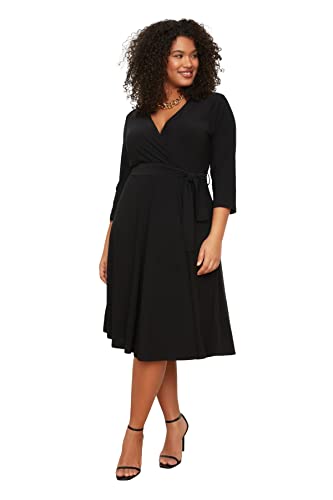 Trendyol Curve Damen Midi A-line Regular Plus Size Dress, Schwarz, 3XL Große Größen EU