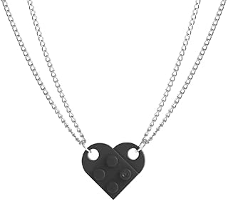 ShiQiao Spl Valentines Gifts for Her Him Couples Matching Necklaces for Women Men Birthday Gifts for Boyfriend Girlfriend Love Heart Brick Necklace Building Block Pendant (Red Black)