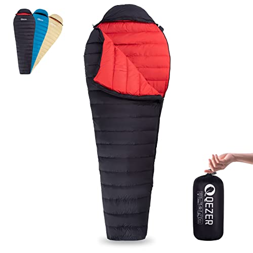 QEZER Ultralight Down Sleeping Bag for Adults 37-60 Degree F with 600 Fill Power, Compact Summer Sleeping Bag with Compression Sack for Backpacking, Hiking and Camping