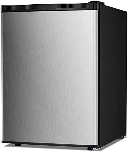 Kismile 2.1 Cu.ft Compact Upright Freezers with Reversible Single Door,Removable Shelves Mini Freezer with Adjustable Thermostat for Home/Kitchen/Office (2.1 Cu.ft, Stainless Steel)