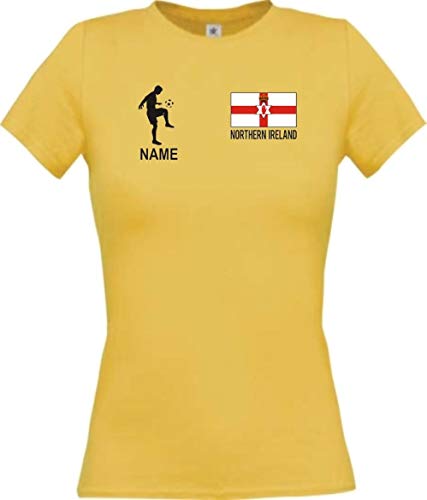 Shirtstown Lady – Camiseta de fútbol para mujer, Northern Ireland Irlanda del Norte con nombre personalizado, camiseta de fútbol, camiseta de países, camiseta deportiva, club, fútbol, texto en alemán amarillo M
