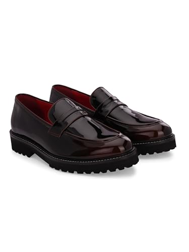 Image of San Frissco Men's Glossy Shine Loafers - Slip‑On Formal Shoes with Buckle, Anti‑Slippery Wrinkle‑Free Leatheratte Upper, Durable Lightweight Design, Comfortable Cushioned Footbed